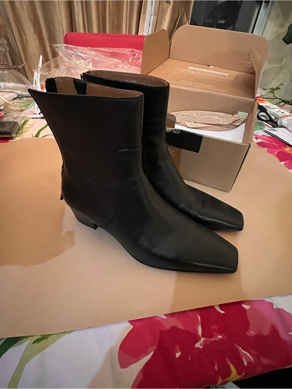 Madewell Black Leather Square-Toe Ankle Booties - Picture 1 of 8